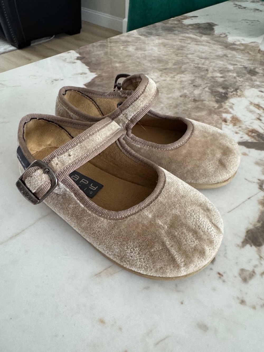 Velvet Mary Jane Dress Shoes in Taupe for Kids